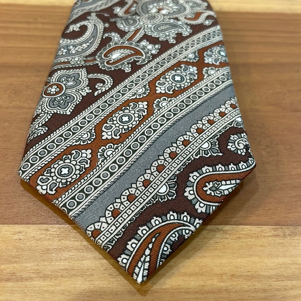 100% silk hand made tie made in Spain, brown and grey patterned stripes